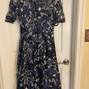 Eliza J Navy and Cream Floral Midi Dress